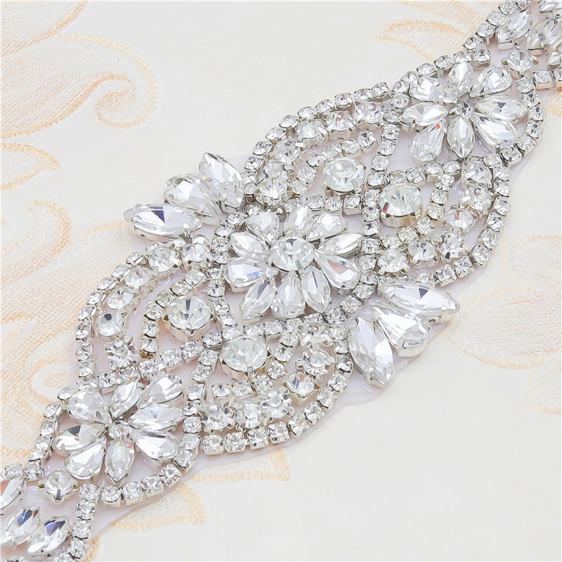 Applique Handmade Fancy Bridal Belt Diamond Patch Diamond Piece Pearl Rhinestone Belt Belt Accessories