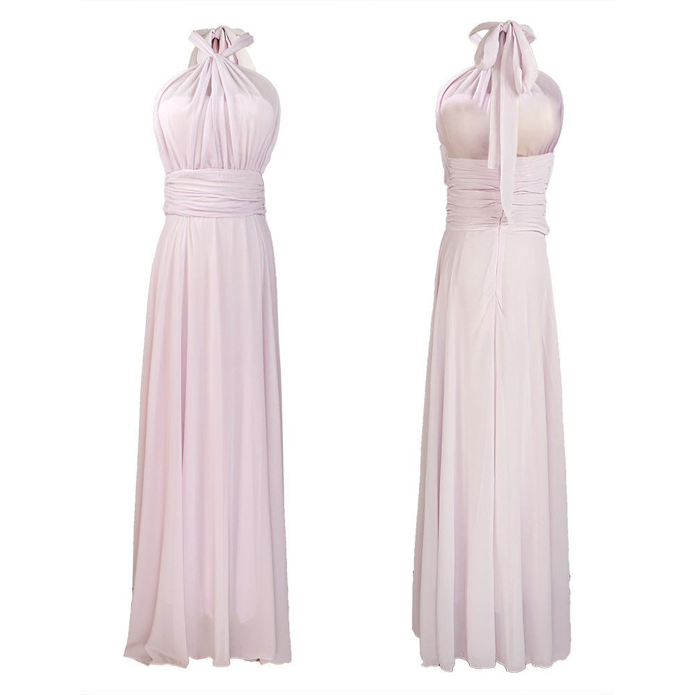 Long Formal Pink Halter Party Prom Bridesmaid Maxi Dress