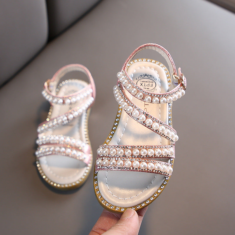 Little Girl Pearl Open Toe Princess Shoes