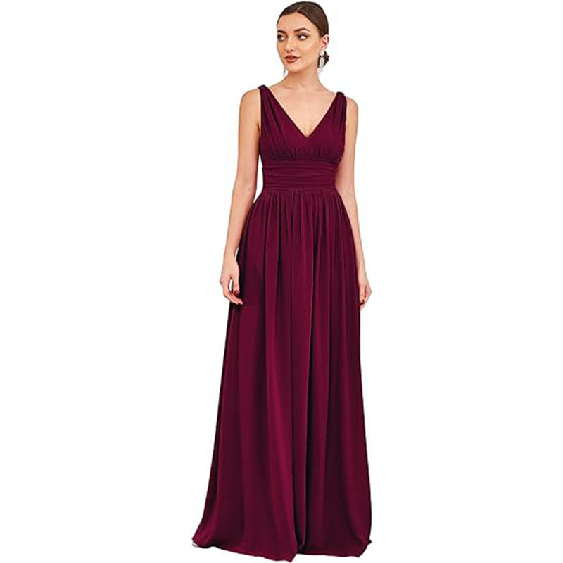 Extra Large V-neck Bridesmaid Evening Party High Waist Dress