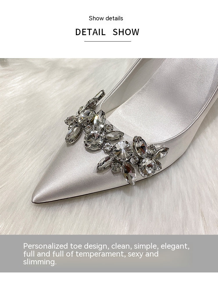 Bridal Crystal Satin White High Heels