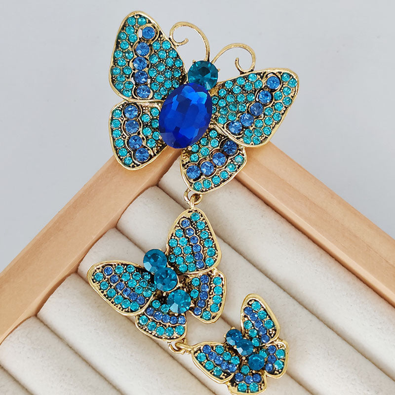 Women's Retro Diamonds Three Enamel Butterfly Brooch