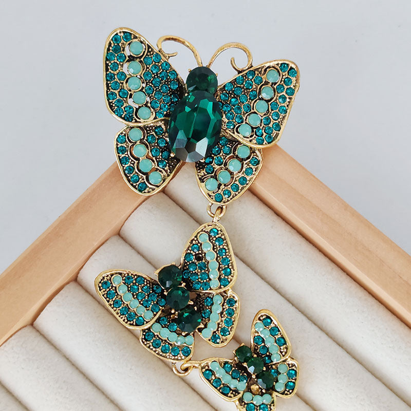 Women's Retro Diamonds Three Enamel Butterfly Brooch