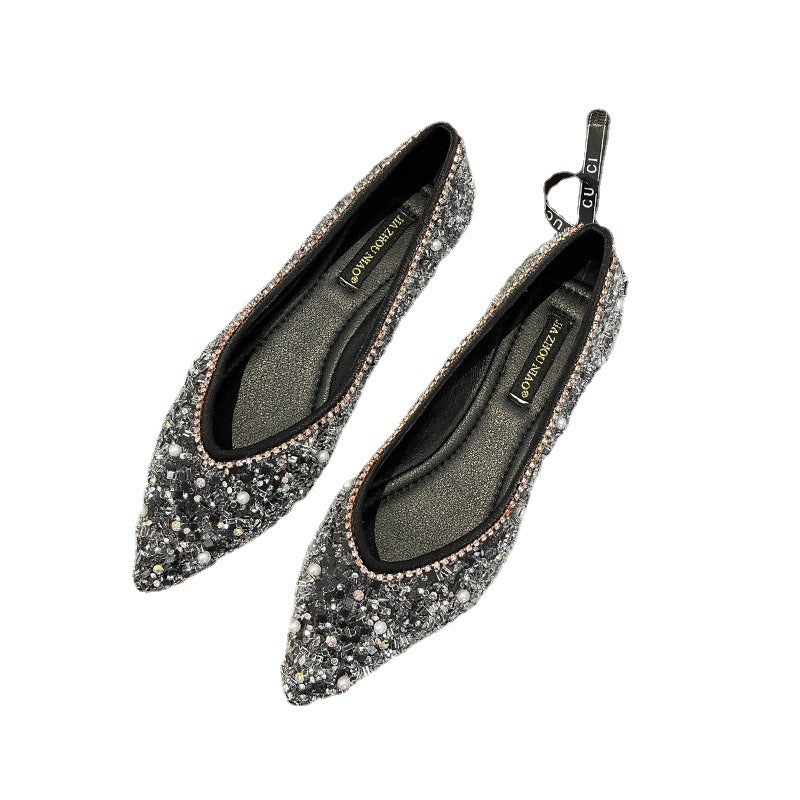 New Point Toe Rhinestone Soft Sole Women's Flats