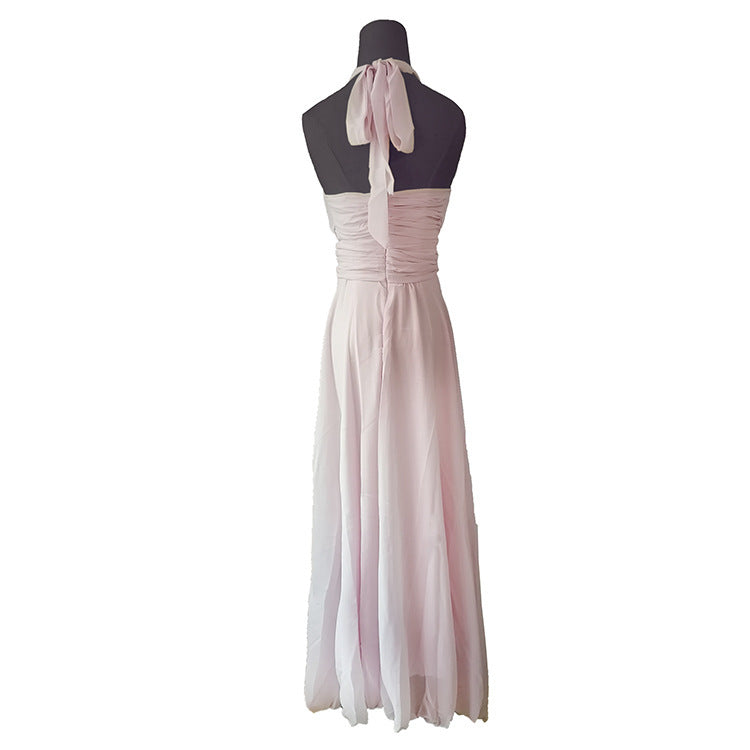 Long Formal Pink Halter Party Prom Bridesmaid Maxi Dress
