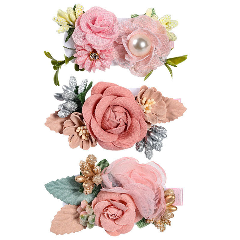 Pink Simulation Head Flower Hair Accessories, Princess All-match  And Natural Cute Hairpin