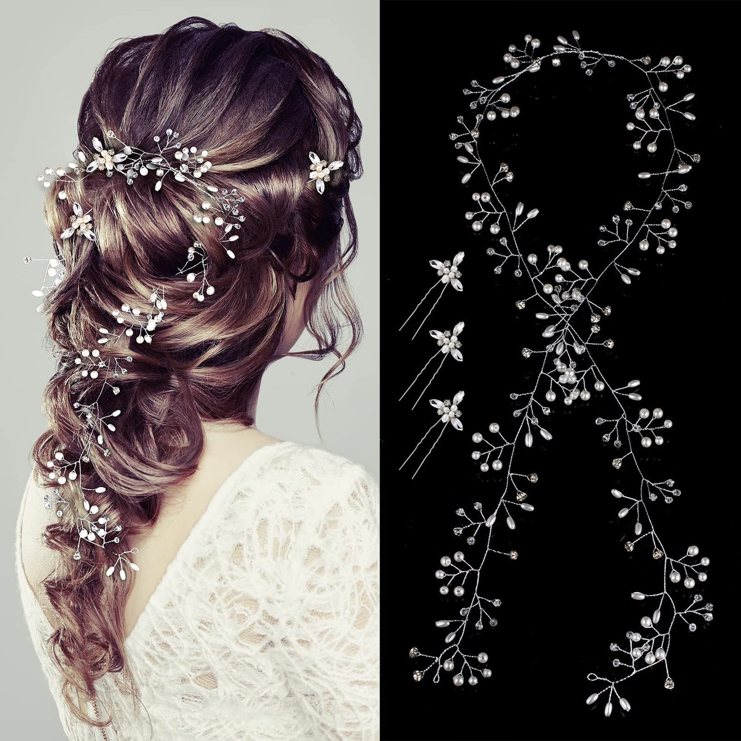 Pearl Crystal 1 M Hair Band 3 Hair Clasp Combination Suit