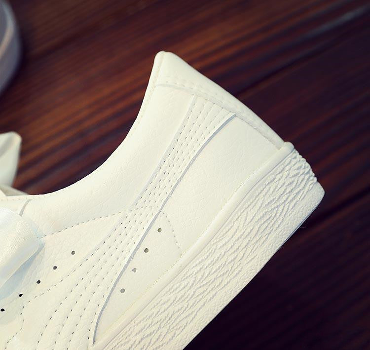 Women's Spring And Autumn Ribbon White Shoes