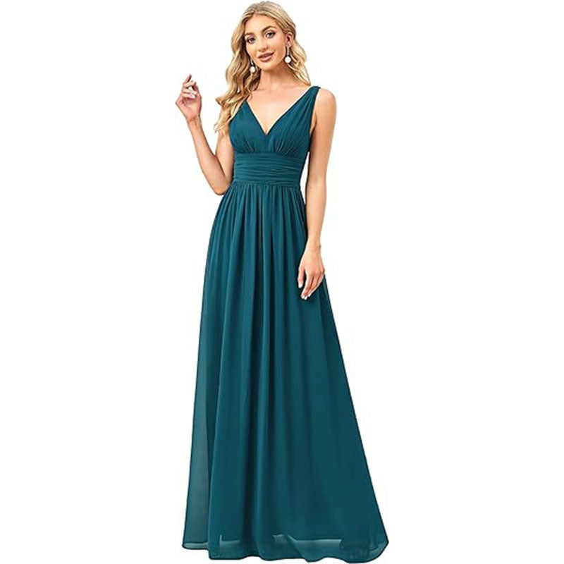 Extra Large V-neck Bridesmaid Evening Party High Waist Dress