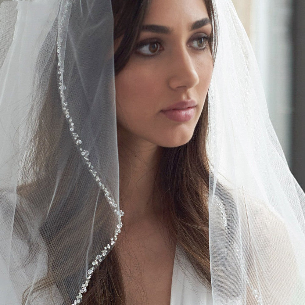 Handmade Bead Edging Single Layer Bridal Beaded Veil