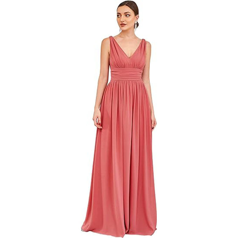 Extra Large V-neck Bridesmaid Evening Party High Waist Dress