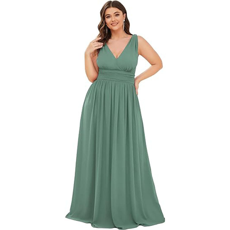 Extra Large V-neck Bridesmaid Evening Party High Waist Dress