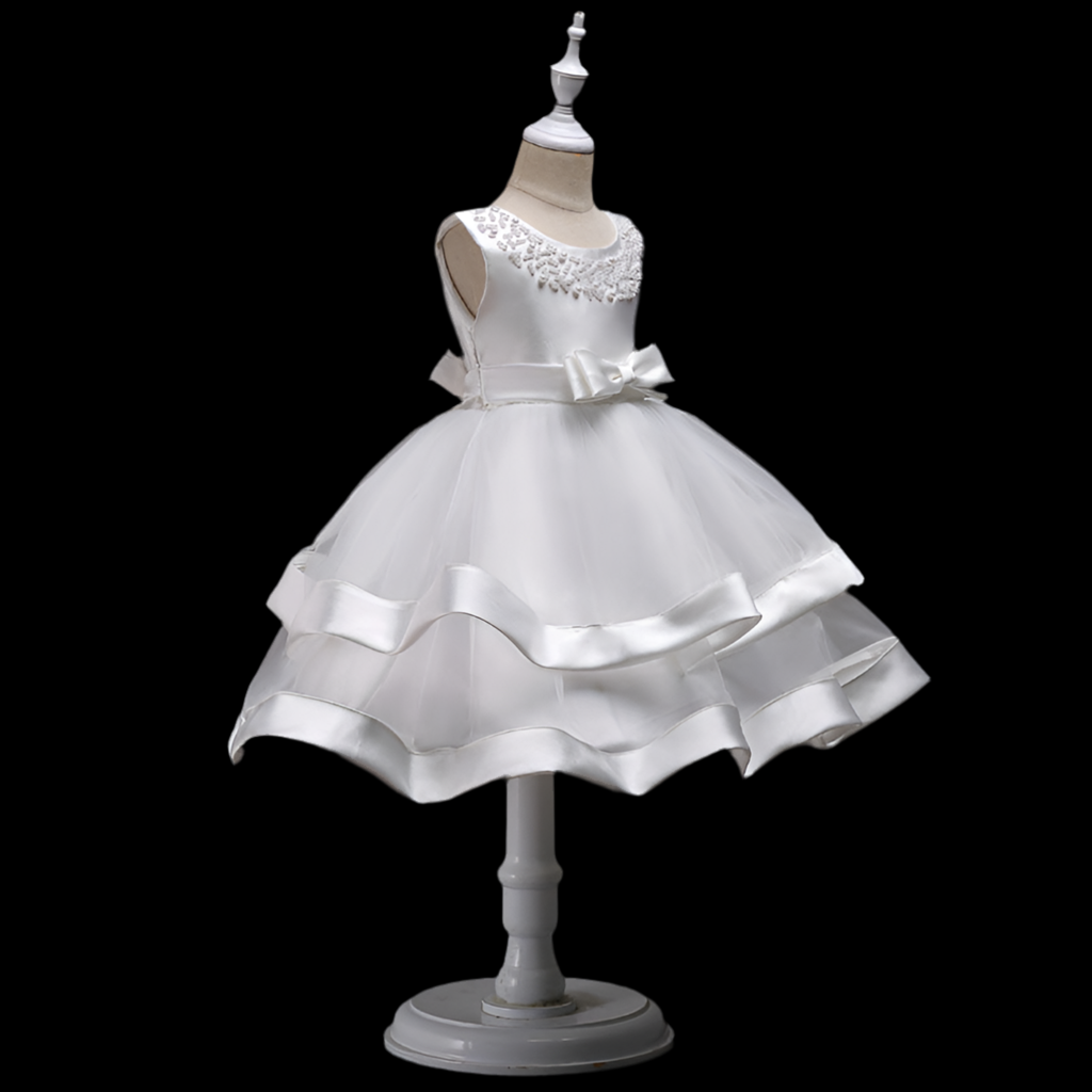 Girls' Satin Princess Dress, Little Host, Pettiskirt, Flower Girl Dress, Hand-Beaded Multi-Color Performance Costume