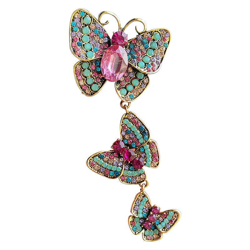 Women's Retro Diamonds Three Enamel Butterfly Brooch