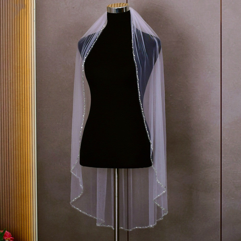 Handmade Bead Edging Single Layer Bridal Beaded Veil