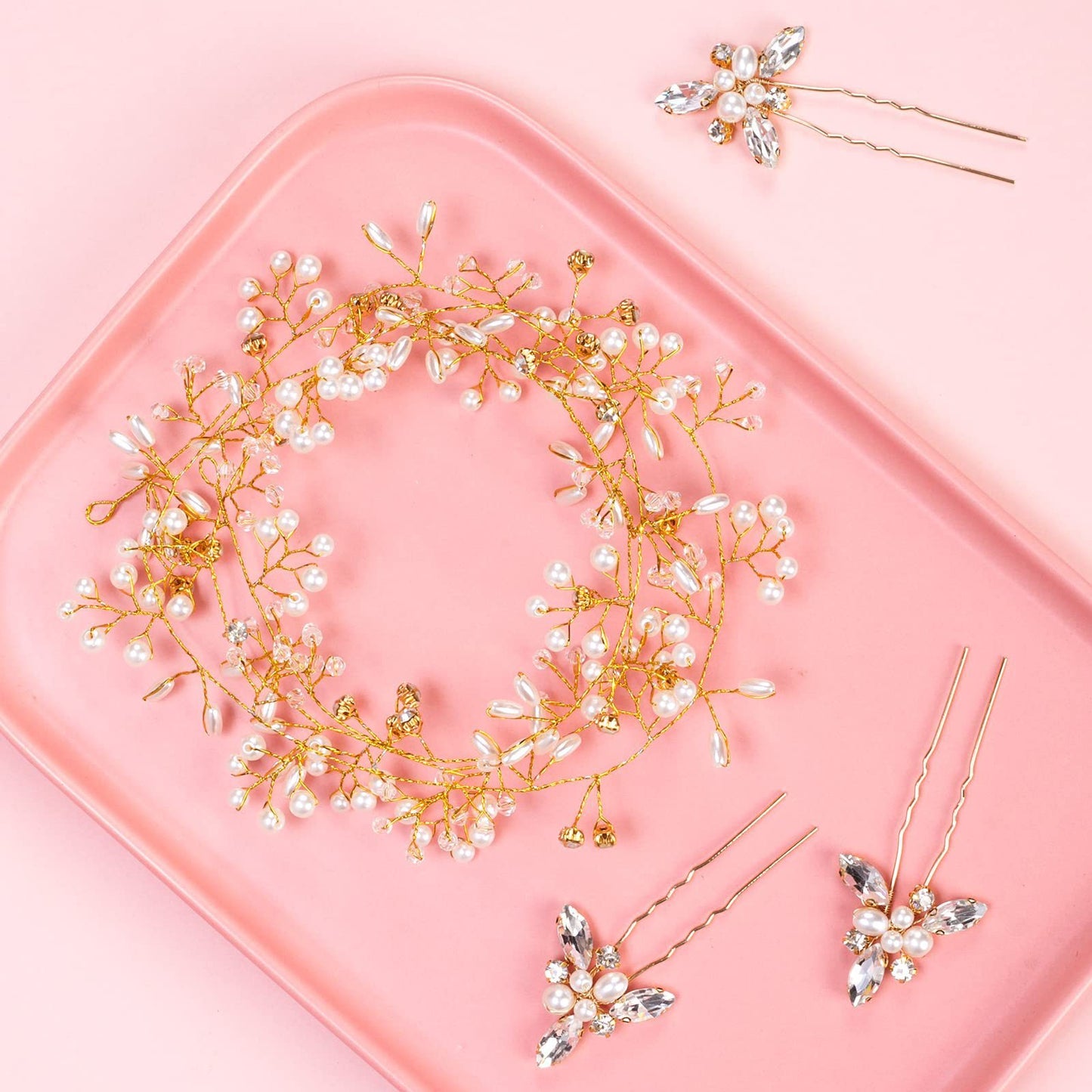 Pearl Crystal 1 M Hair Band 3 Hair Clasp Combination Suit