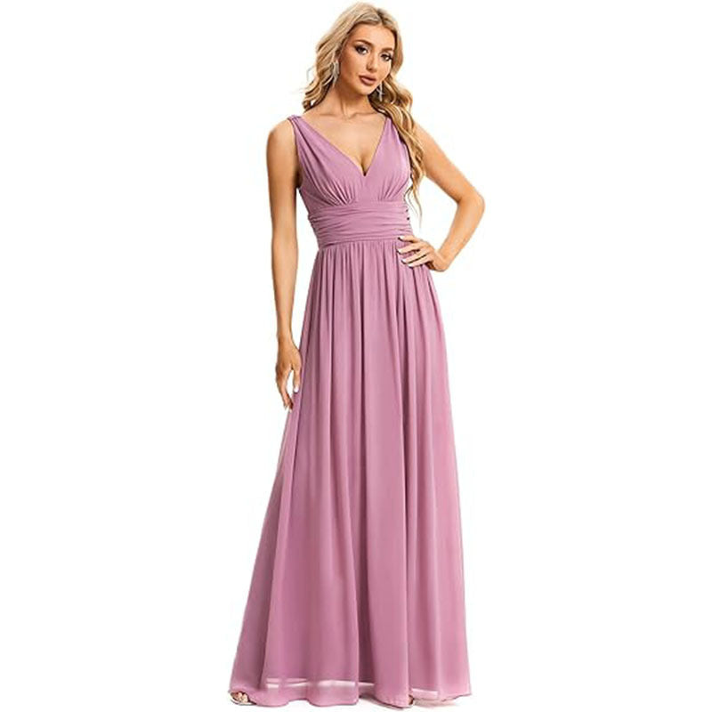 Extra Large V-neck Bridesmaid Evening Party High Waist Dress