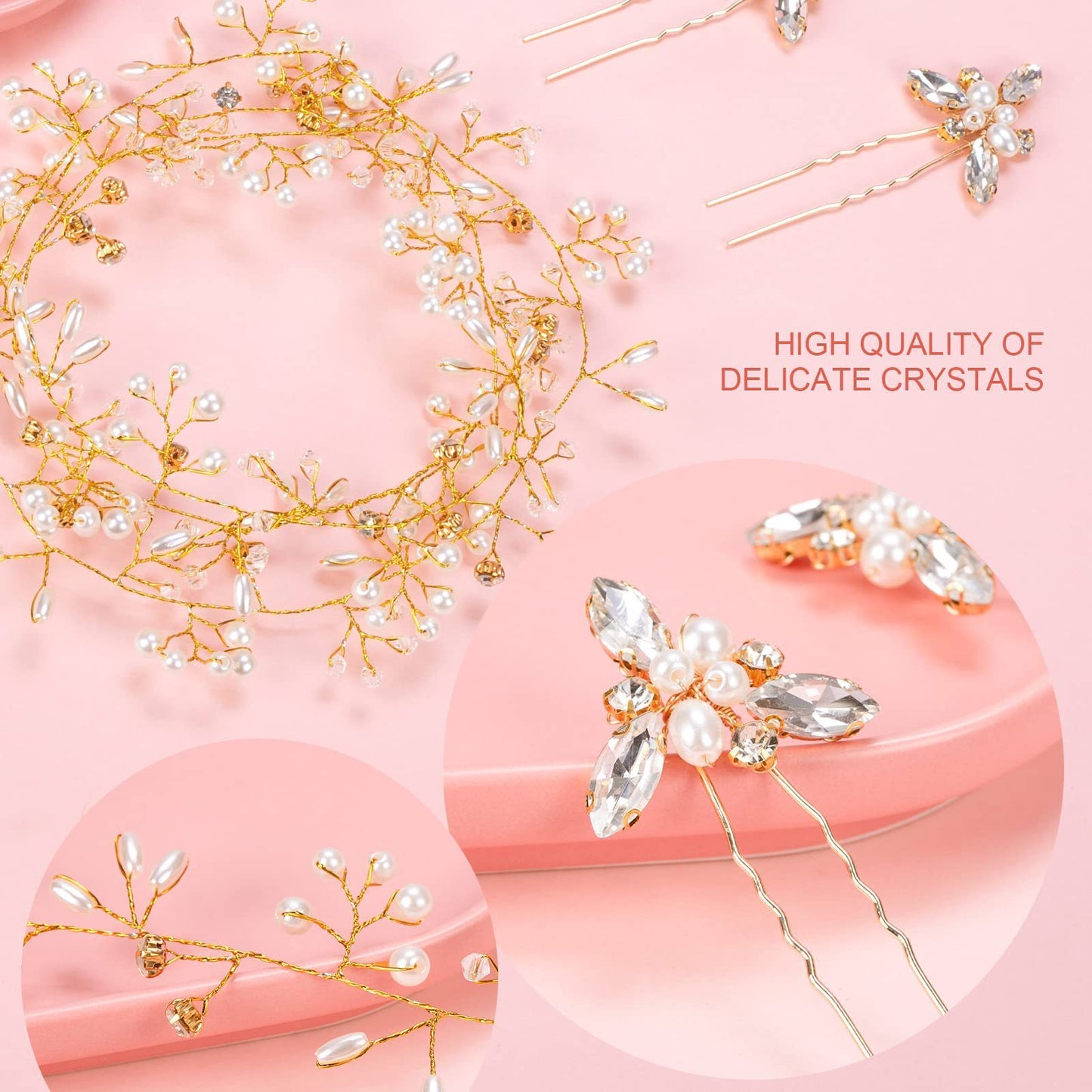 Pearl Crystal 1 M Hair Band 3 Hair Clasp Combination Suit