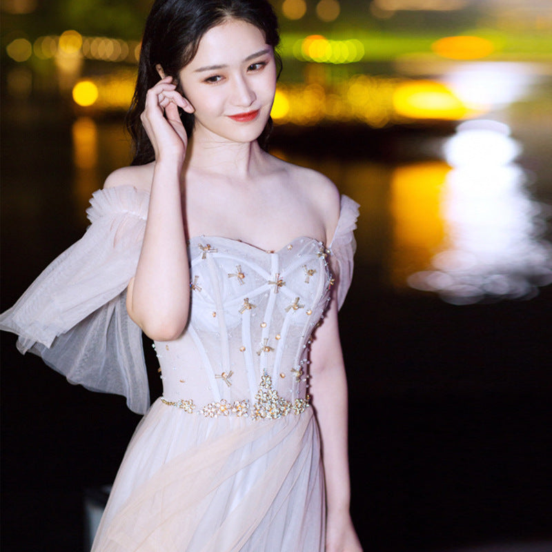 Summer Models A Shoulder Gray Celebrity Birthday Dresses Small Dress Fairy Bridesmaid Dresses