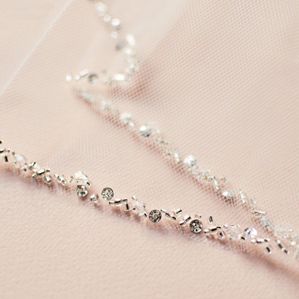 Handmade Bead Edging Single Layer Bridal Beaded Veil