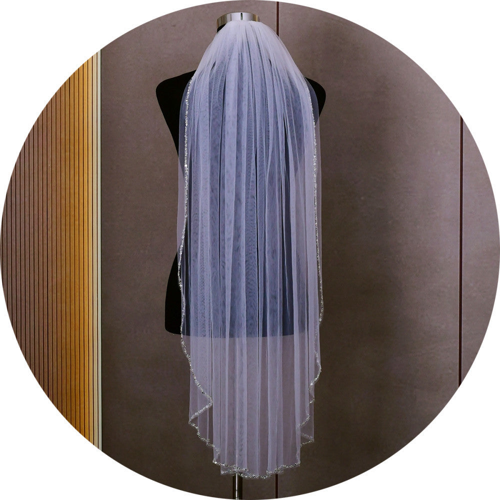 Handmade Bead Edging Single Layer Bridal Beaded Veil