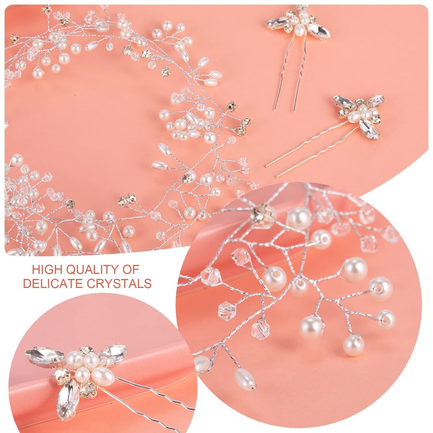 Pearl Crystal 1 M Hair Band 3 Hair Clasp Combination Suit