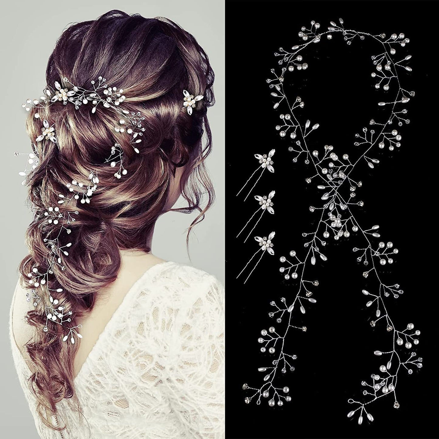 Pearl Crystal 1 M Hair Band 3 Hair Clasp Combination Suit